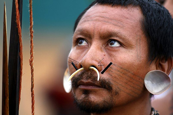I Matis (Brasile) non si fanno mancare nulla: zanne infilate nel naso, tatuaggi sulle guance e piercing su naso (a simboleggiare le vibrisse del giaguaro) e conchiglie alle orecchie (che ritengono aumentare l