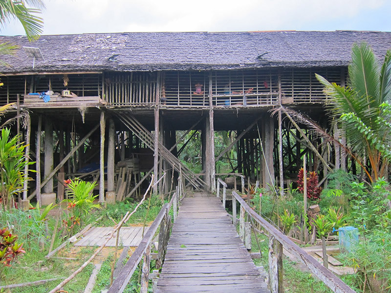 Una tipica longhouse nel Kalimantan, la parte Indonesiana dell